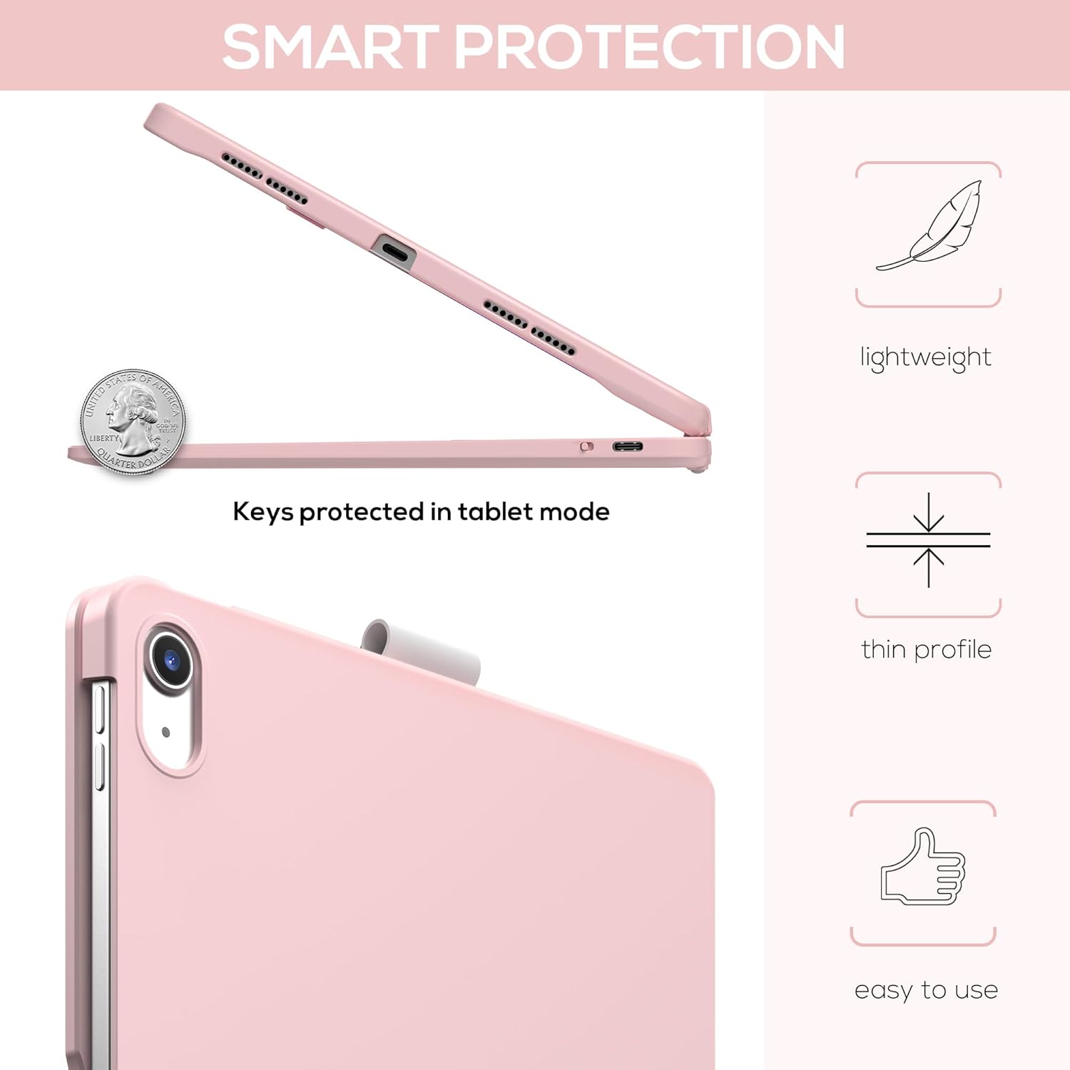Pink typecase Touch iPad 10th Generation Case with Keyboard (10.9, 2022) and iPad A16 (11th Gen, 2025) – 360° Rotatable, 11-Color Backlit, Multi-Touch Trackpad, Thin & Light (Light Pink)